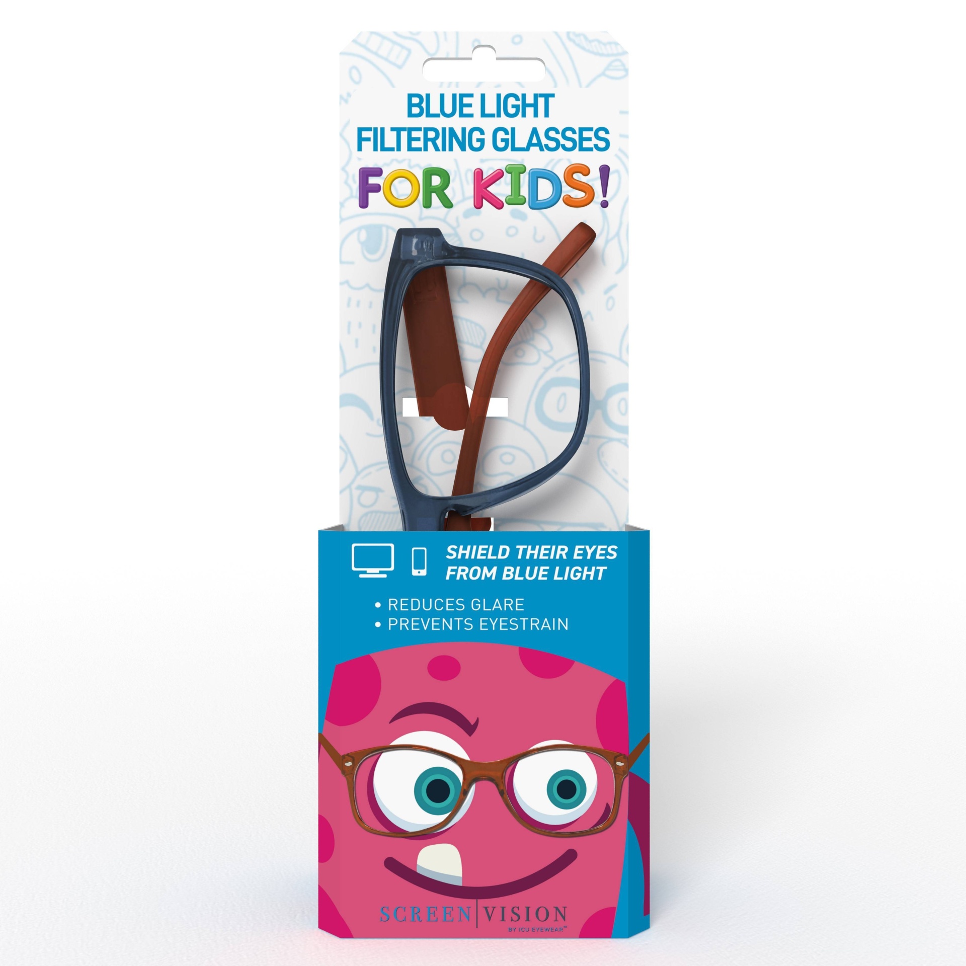 slide 1 of 4, ICU Eyewear Youth Screen Vision - Blue Square, 1 ct