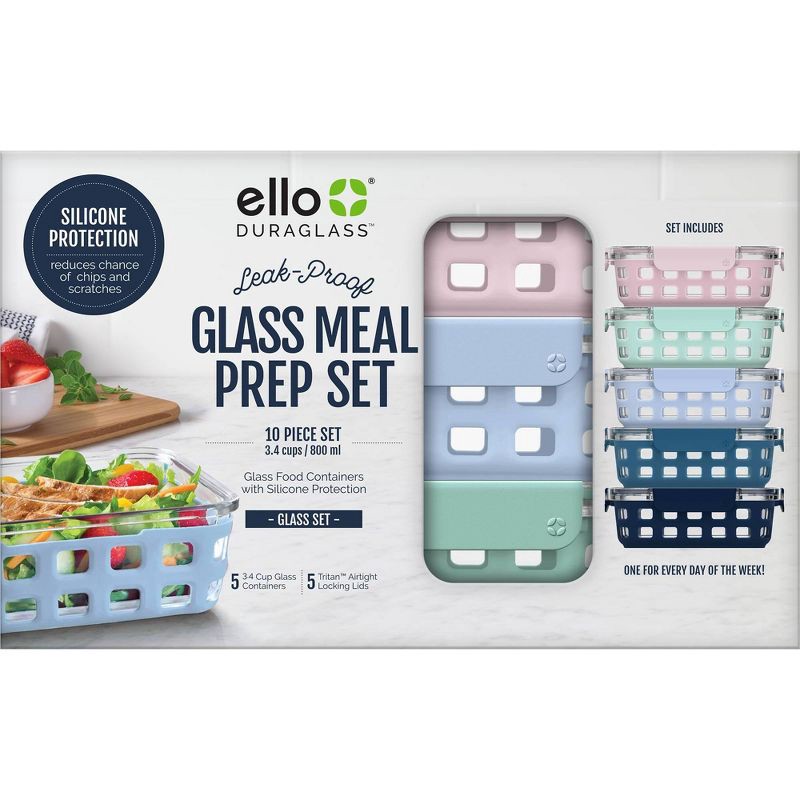 Ello DuraGlass Glass Food Storage Containers with Sillicone Protection