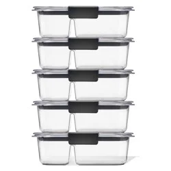 Rubbermaid 5pk 2.85 cup Brilliance Meal Prep Containers, 2-Compartment Food Storage Containers: Kitchen, Lunch, Clear