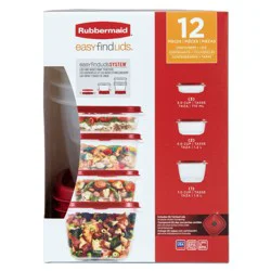 Rubbermaid Set of 12 Easy Find Vented Lids Food Storage Containers: Microwave, Freezer & Dishwasher Safe, Red/Clear