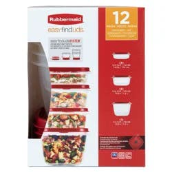 Rubbermaid Set of 12 Easy Find Vented Lids Food Storage Containers: Microwave, Freezer & Dishwasher Safe, Red/Clear