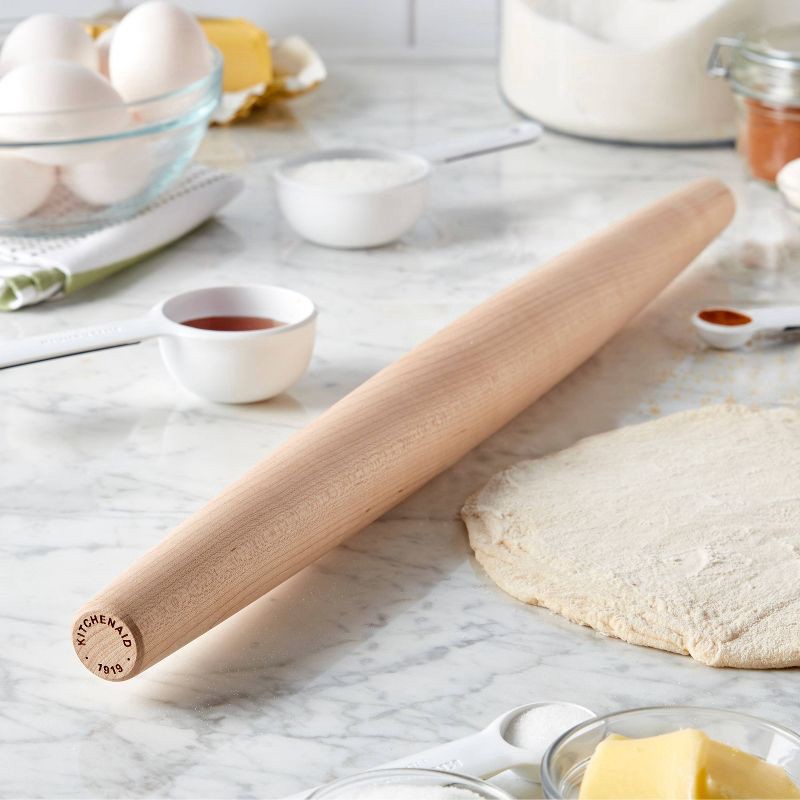 slide 3 of 3, KitchenAid Tapered French Rolling Pin: Maple Wooden Roller for Baking, Hand Wash, 22" Light Brown, 1 ct