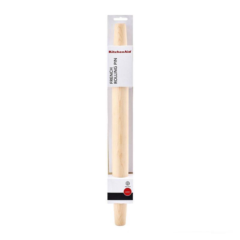 slide 4 of 4, KitchenAid Tapered French Rolling Pin: Maple Wooden Roller for Baking, Hand Wash, 22" Light Brown, 1 ct