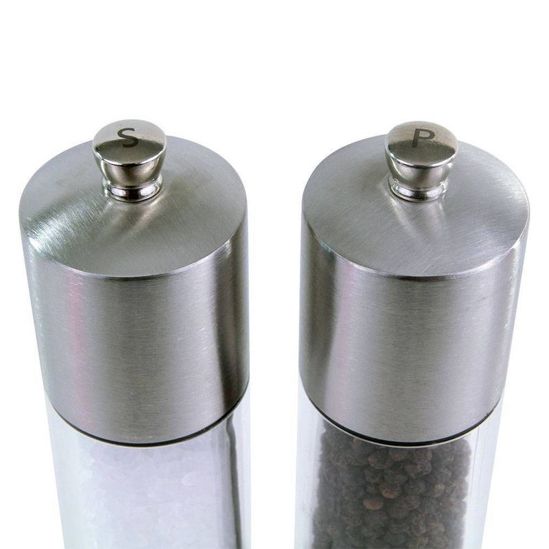 slide 2 of 6, Cole & Mason 8" Stainless Steel Salt and Pepper Mill Set: Silver Spice Mills, Includes Black Peppercorn, Salt, 1 ct