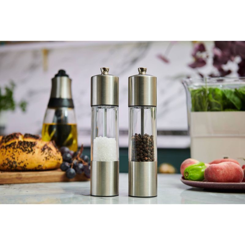 slide 6 of 6, Cole & Mason 8" Stainless Steel Salt and Pepper Mill Set: Silver Spice Mills, Includes Black Peppercorn, Salt, 1 ct