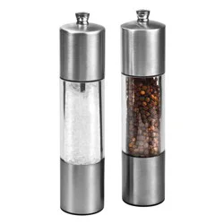 Cole & Mason 8" Stainless Steel Salt and Pepper Mill Set: Silver Spice Mills, Includes Black Peppercorn, Salt