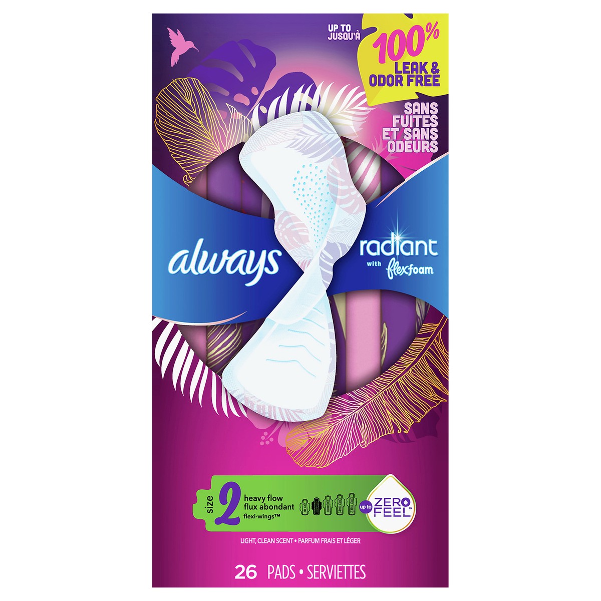 slide 1 of 1, Always Radiant Heavy With Wings Scented Pads, 26 ct