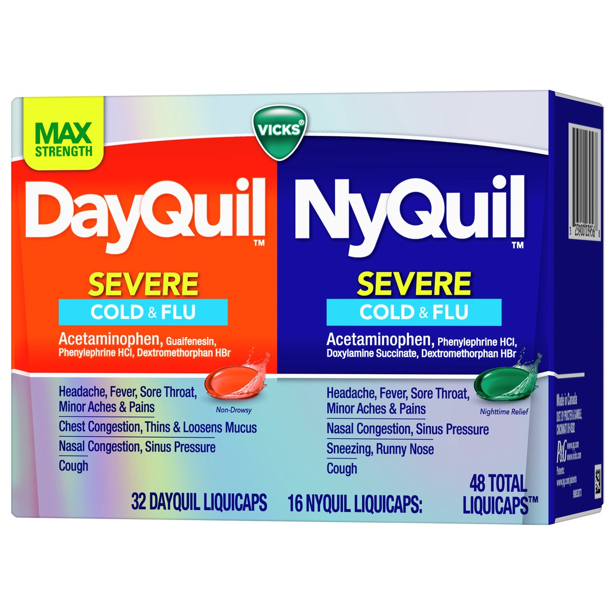 slide 2 of 4, Vicks DayQuil and NyQuil Severe Cough, Cold & Flu Relief LiquiCaps, 48 ct