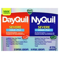 VICKS DayQuil & NyQuil SEVERE Co-Pack, Cold & Flu Medicine, Powerful Relief for Headache, Fever, Sore Throat, Minor Aches & Pains, Congestion, Sinus Pressure, Stuffy Nose, and Cough, 48 LiquiCaps