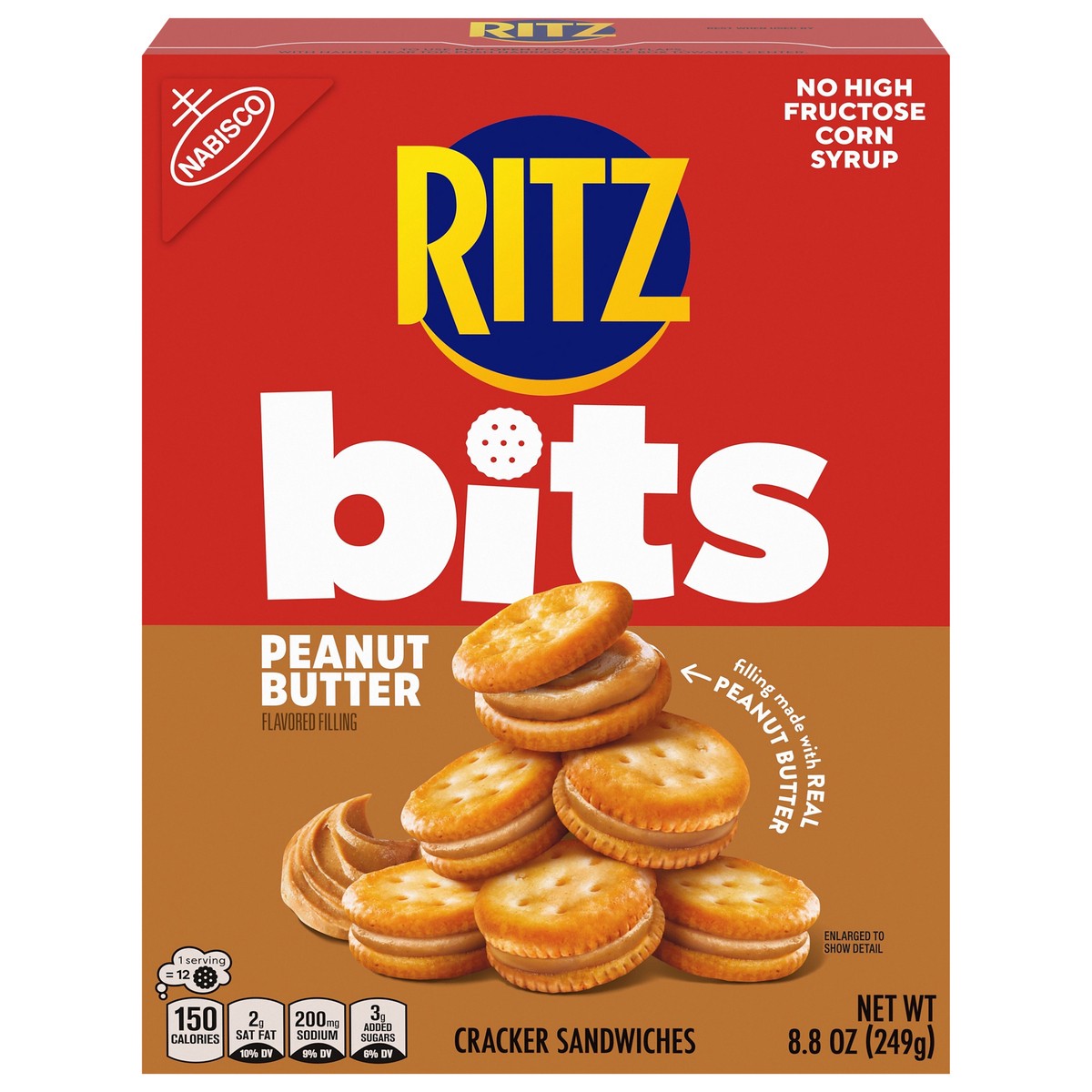 slide 1 of 9, RITZ Bits Peanut Butter Sandwich Crackers, Snacks for Kids and Adults, Lunch Snacks, 8.8 oz, 8.8 oz