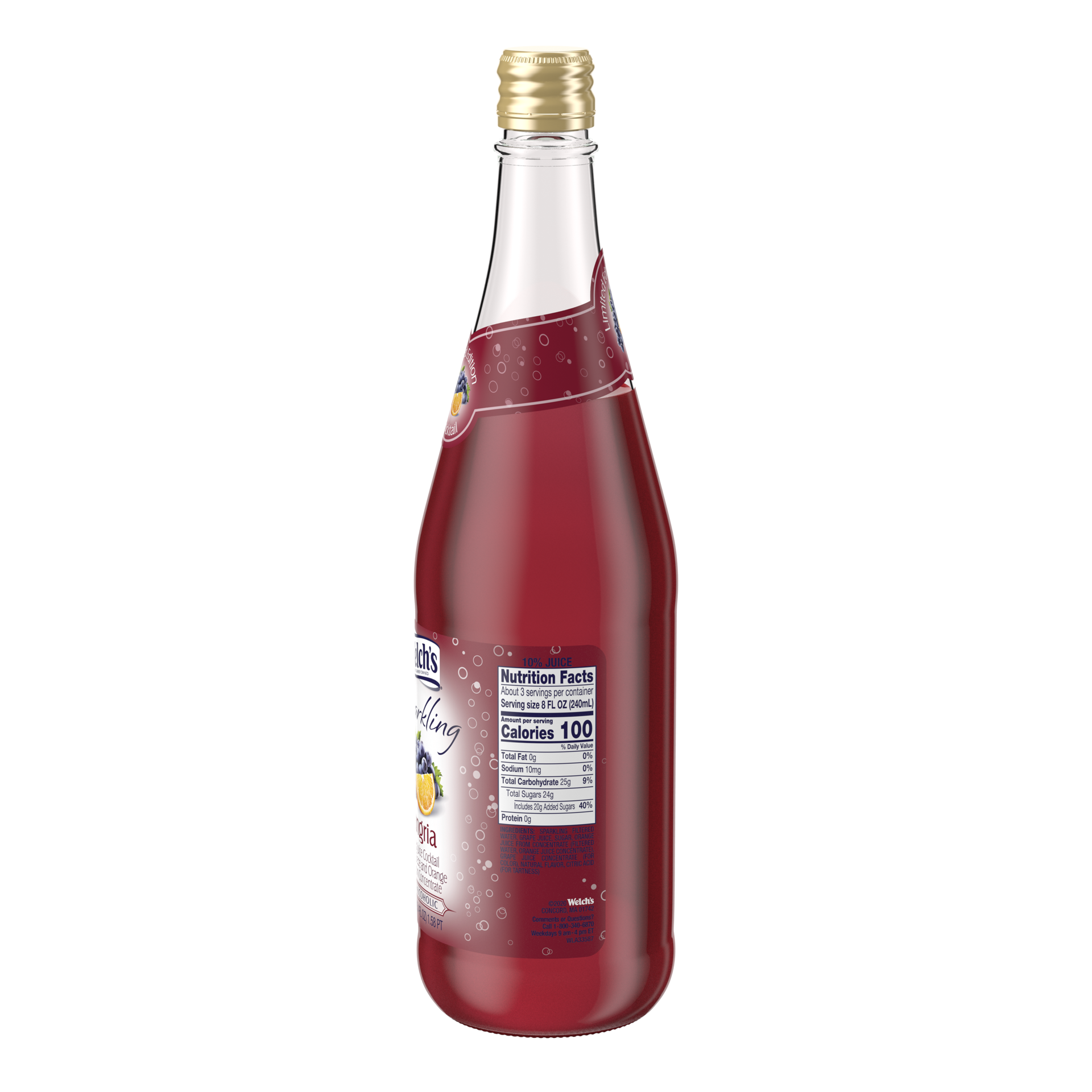 slide 2 of 4, Welch's Non-Alcoholic Sparkling Concord Punch Juice Cocktail, 25.4 fl oz Bottle, 25.4 fl oz