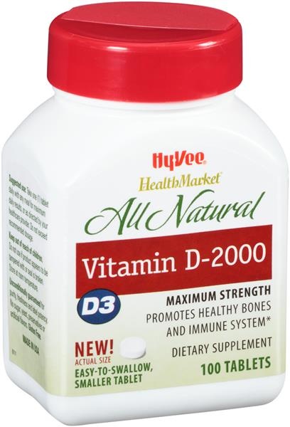 slide 1 of 1, Hy-Vee HealthMarket All Natural Vitamin D-2000 Dietary Supplement Tablets, 100 ct