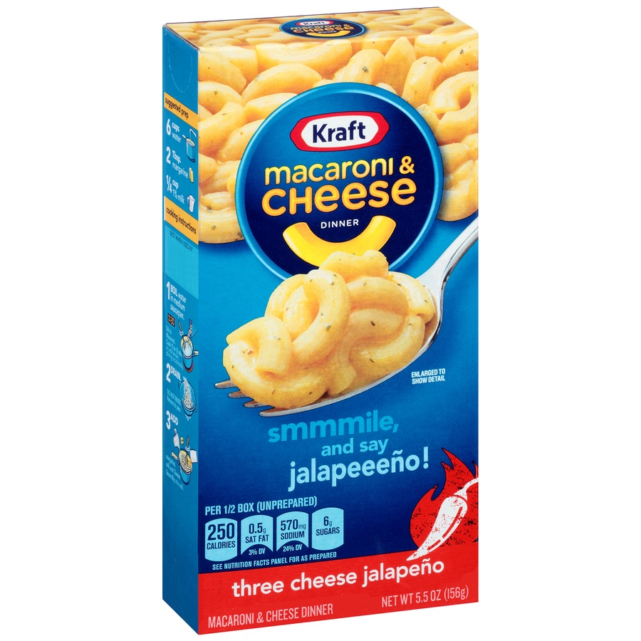 slide 2 of 8, Kraft Three Cheese Jalapeno Macaroni & Cheese, 5.5 oz