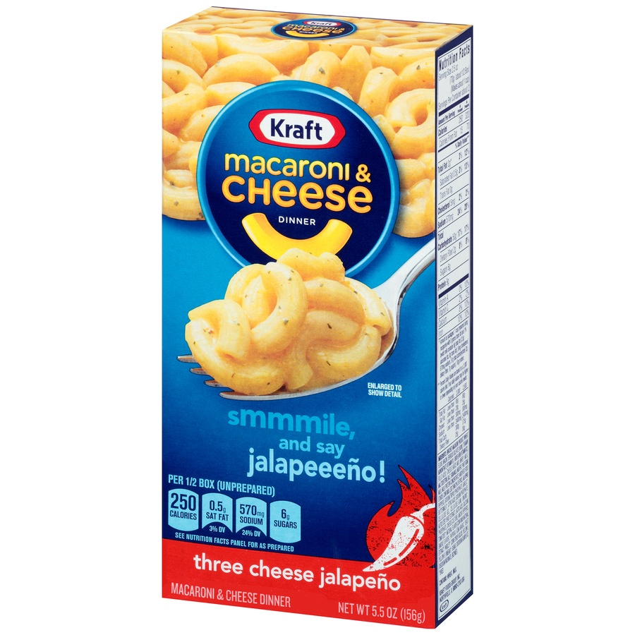 slide 3 of 8, Kraft Three Cheese Jalapeno Macaroni & Cheese, 5.5 oz