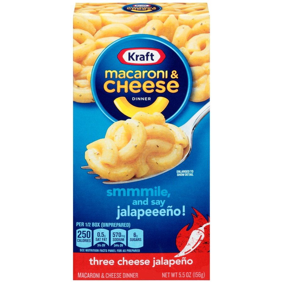 slide 1 of 8, Kraft Three Cheese Jalapeno Macaroni & Cheese, 5.5 oz