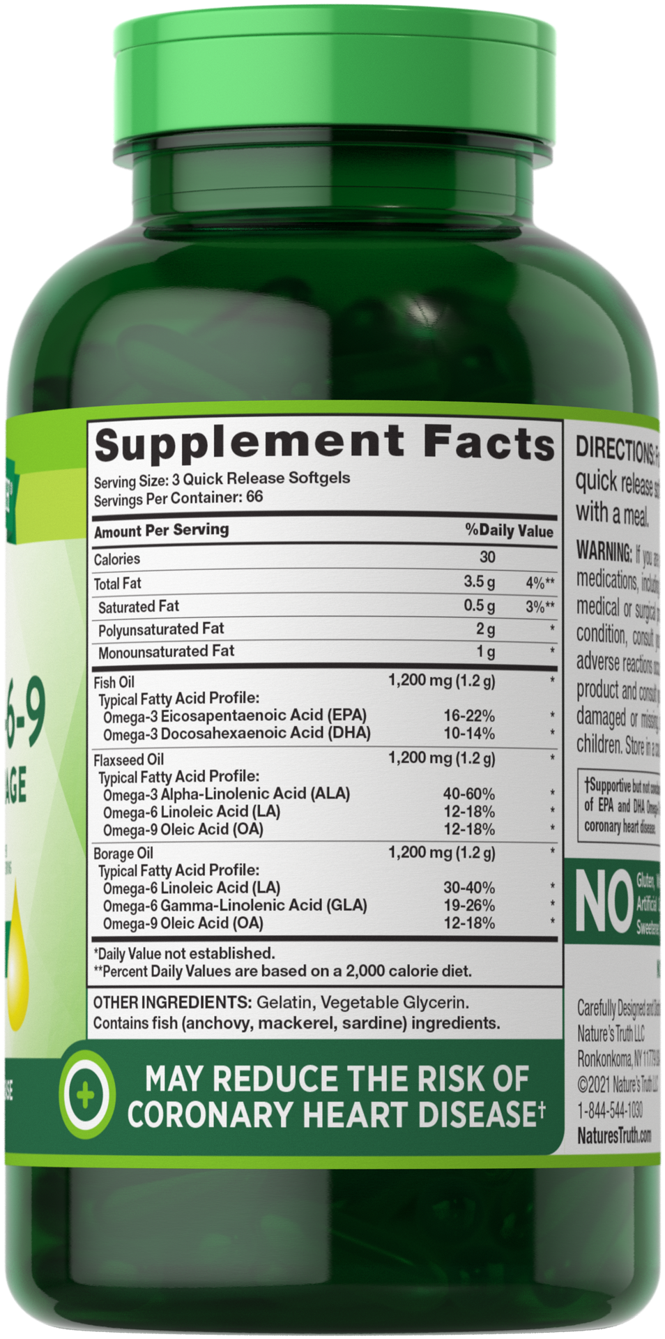 slide 2 of 4, Nature's Truth Triple Omega 3-6-9 Fish, Flax, Borage 3,600 mg, 200 ct