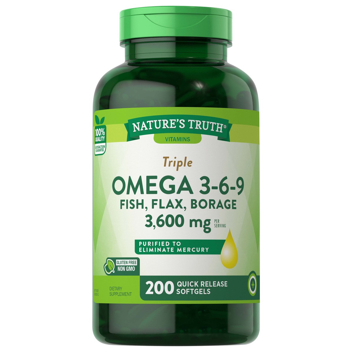 slide 1 of 4, Nature's Truth Triple Omega 3-6-9 Fish, Flax, Borage 3,600 mg, 200 ct