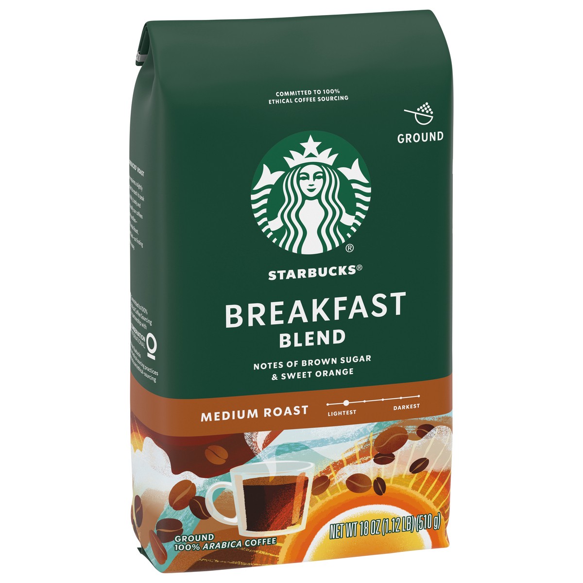 slide 3 of 9, Starbucks Ground Coffee, Medium Roast Coffee, Breakfast Blend, 100% Arabica, 1 bag (18 oz), 18 oz