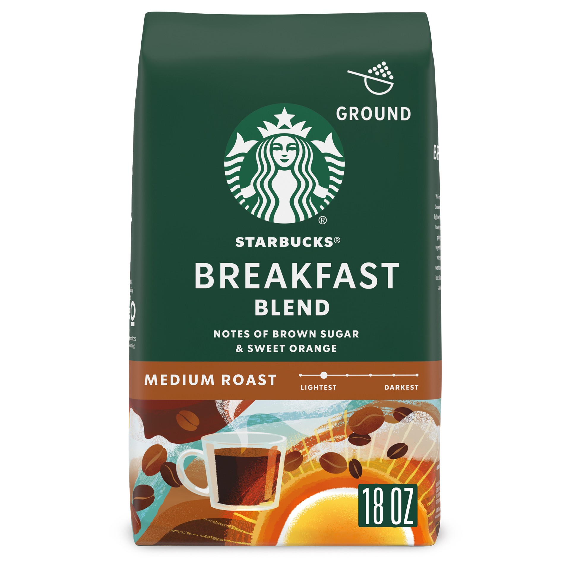 slide 1 of 9, Starbucks Ground Coffee, Medium Roast Coffee, Breakfast Blend, 100% Arabica, 1 bag (18 oz), 18 oz