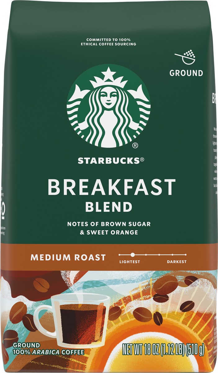 slide 7 of 9, Starbucks Ground Coffee, Medium Roast Coffee, Breakfast Blend, 100% Arabica, 1 bag (18 oz), 18 oz