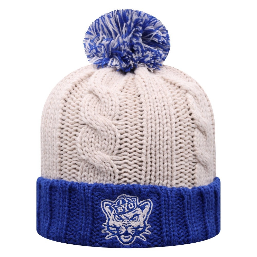 slide 2 of 2, NCAA BYU Cougars Women's Natural Cable Knit Cuffed Beanie with Pom, 1 ct