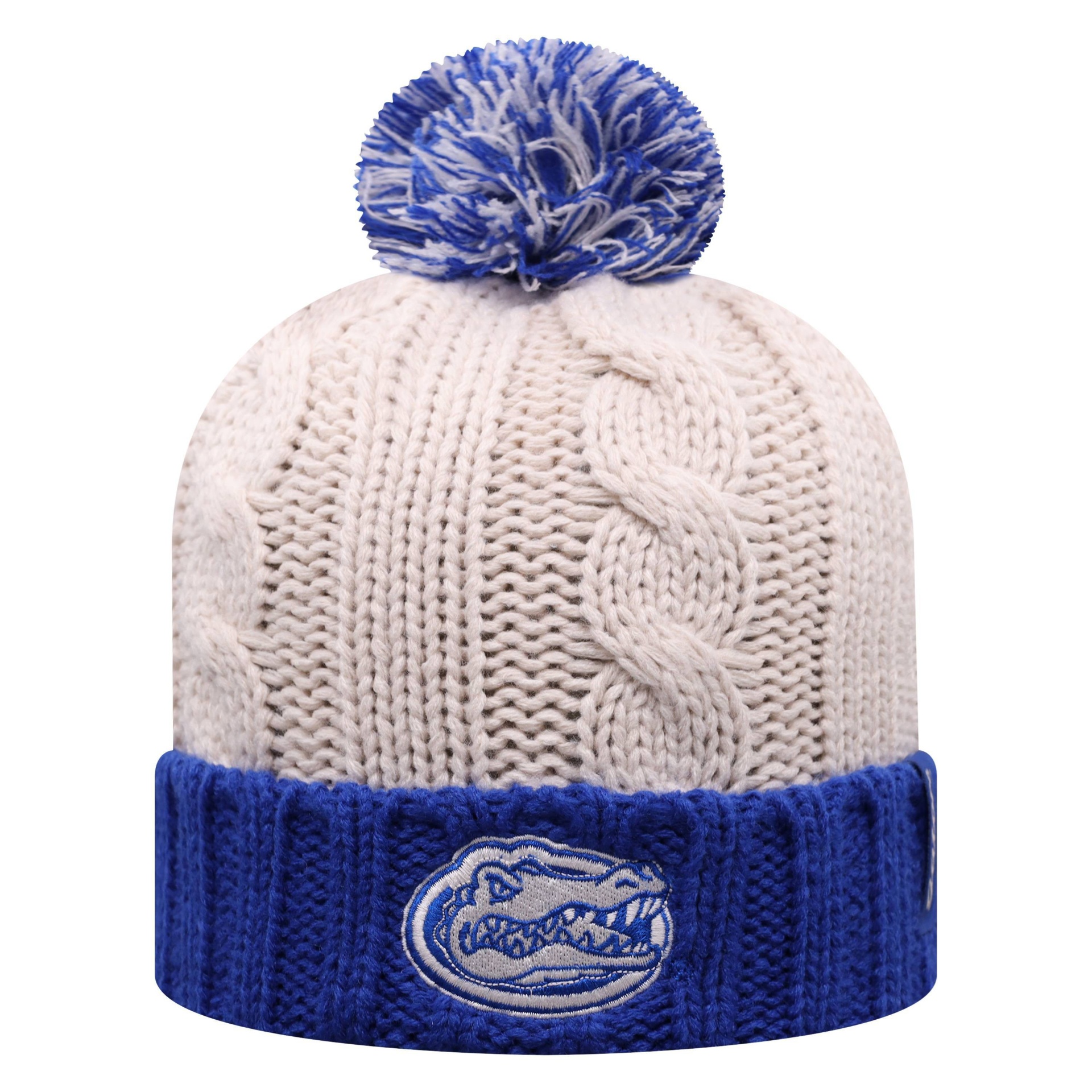 slide 1 of 2, NCAA Florida Gators Women's Natural Cable Knit Cuffed Beanie with Pom, 1 ct