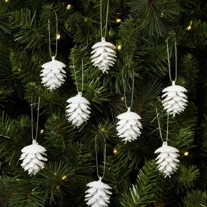 slide 2 of 3, 8ct Glitter Pinecone Christmas Ornament Set White - Wondershop™, 8 ct