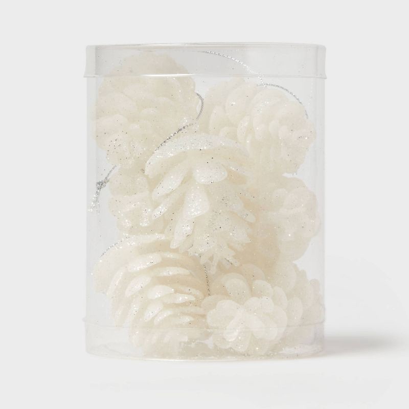 slide 3 of 3, 8ct Glitter Pinecone Christmas Ornament Set White - Wondershop™, 8 ct
