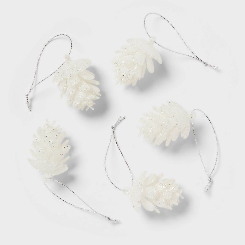 slide 1 of 3, 8ct Glitter Pinecone Christmas Ornament Set White - Wondershop™, 8 ct