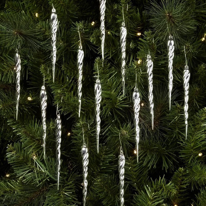 slide 2 of 3, 14ct Glitter Icicle Christmas Ornament Set Silver - Wondershop™: Sparkling Tree Decor, Indoor Use, 14 ct