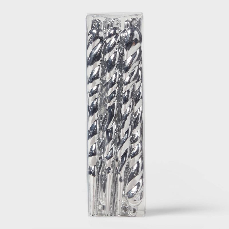 slide 3 of 3, 14ct Glitter Icicle Christmas Ornament Set Silver - Wondershop™: Sparkling Tree Decor, Indoor Use, 14 ct