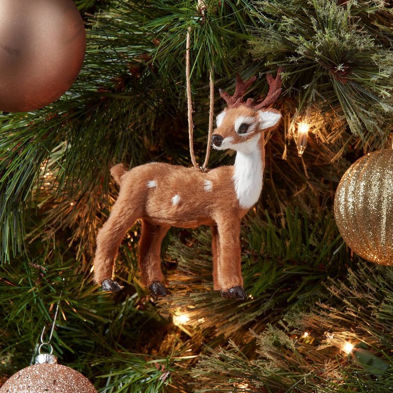 slide 2 of 3, Faux Fur Deer Christmas Tree Ornament Dark Brown with Spots - Wondershop™, 1 ct