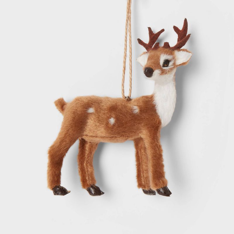 slide 1 of 3, Faux Fur Deer Christmas Tree Ornament Dark Brown with Spots - Wondershop™, 1 ct