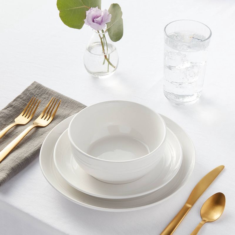 slide 2 of 5, 12pc Stoneware Westfield Dinnerware Set White - Threshold™: Solid Plate & Dish Set, Microwave & Dishwasher Safe, 12 ct