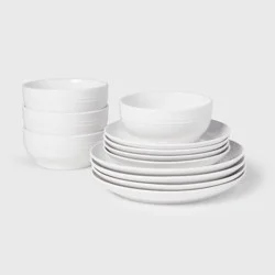 12pc Stoneware Westfield Dinnerware Set White - Threshold™: Microwave & Dishwasher Safe, Service for 4, Traditional Style