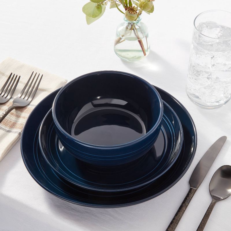 slide 2 of 5, 12pc Stoneware Westfield Dinnerware Set Navy - Threshold™, 12 ct