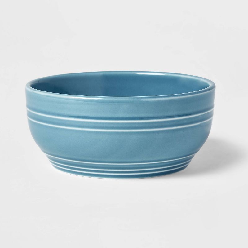 slide 5 of 5, 12pc Stoneware Westfield Dinnerware Set Blue - Threshold™: Solid Dish Set, Microwave & Dishwasher Safe, Service for 4, 12 ct
