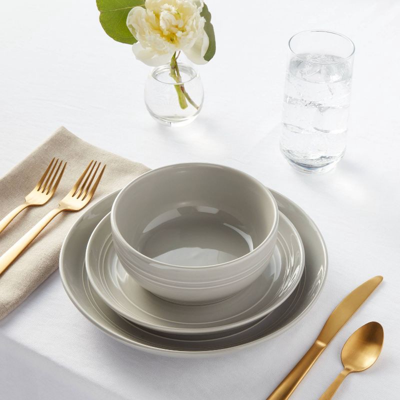 slide 2 of 5, 12pc Stoneware Westfield Dinnerware Set Gray - Threshold™: Solid Dish Set, Microwave & Dishwasher Safe, Service for 4, 12 ct