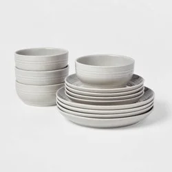 12pc Stoneware Westfield Dinnerware Set Gray - Threshold™: Solid Dish Set, Microwave & Dishwasher Safe, Service for 4