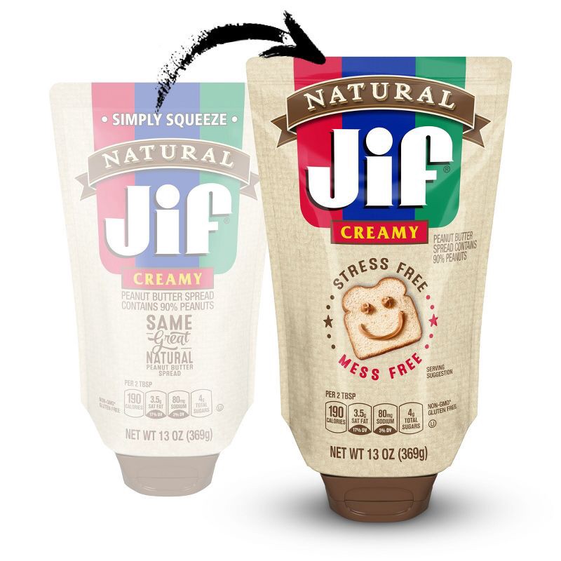 slide 2 of 6, Jif Natural Squeeze Creamy Peanut Butter Spread - 13oz, 13 oz