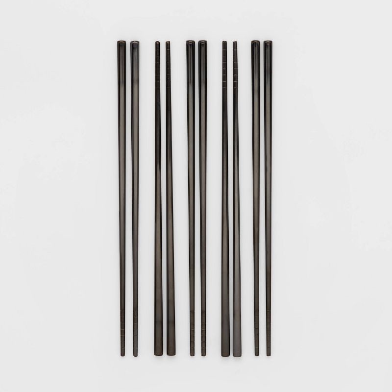 slide 1 of 3, 5pk Chopstick Set Black - Threshold™: Stainless Steel, Reusable, Dishwasher-Safe, Traditional Style, 9.25" Length, 5 ct