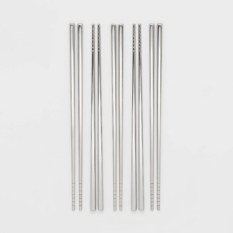 slide 1 of 4, 5pk Chopstick Set Silver - Threshold™: Stainless Steel, Traditional Style, Dishwasher-Safe, 9.25" Length, Service for 5, 5 ct