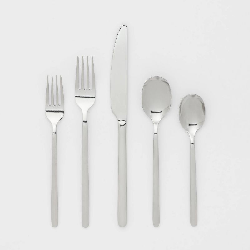 slide 1 of 3, 20pc Flatware Set Silver - Room Essentials™: Stainless Steel Silverware Set, Service for 4, Includes Forks, Spoons, Knives, 20 ct