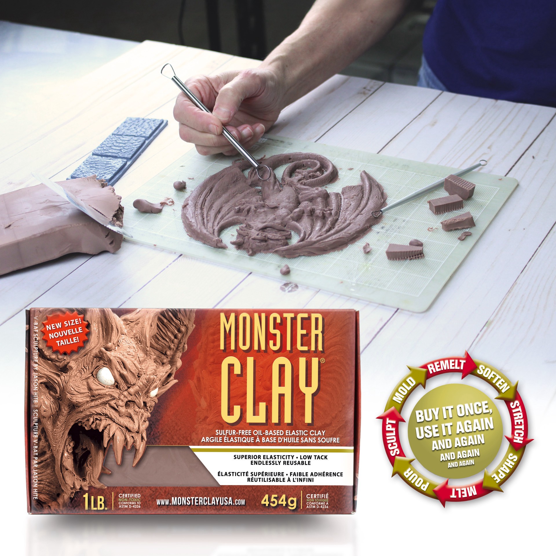 slide 4 of 5, Monster Clay 1lb. Medium Brown Elastic Clay, 1 lb