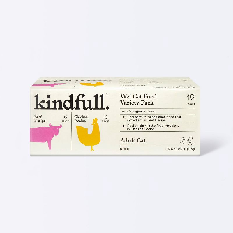 slide 1 of 8, Chicken and Beef Pate Variety Pack Wet Cat Food - Kindfull™ 36oz/12ct, 12 ct; 36 oz