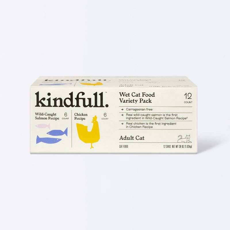 slide 1 of 8, Chicken and Salmon Pate Variety Pack Wet Cat Food - Kindfull™ 36oz/12ct, 12 ct; 36 oz