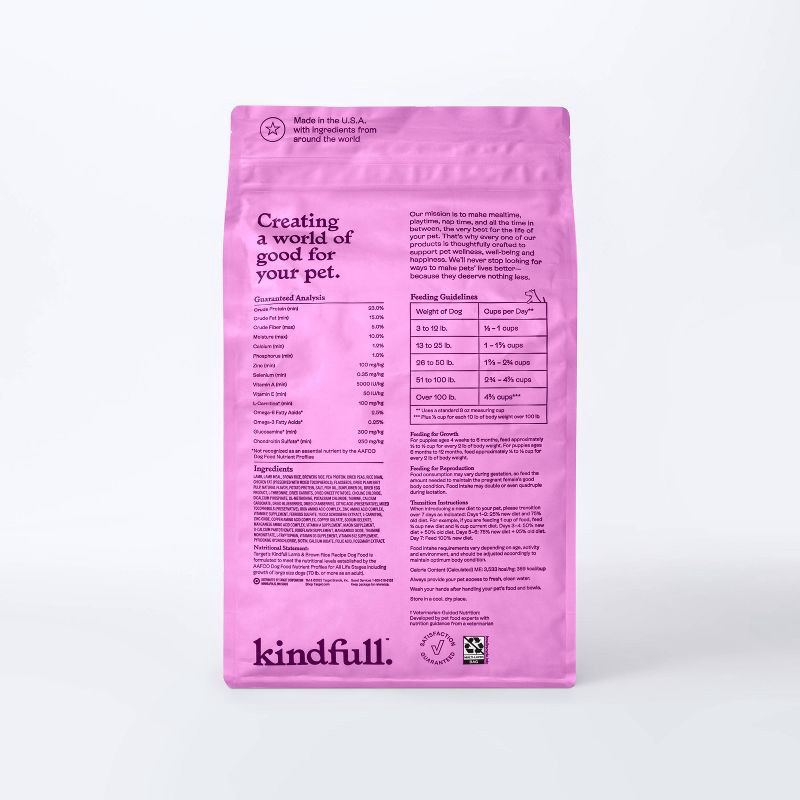 slide 3 of 8, Lamb & Brown Rice Recipe Dry Dog Food - 5lbs - Kindfull™, 5 lb