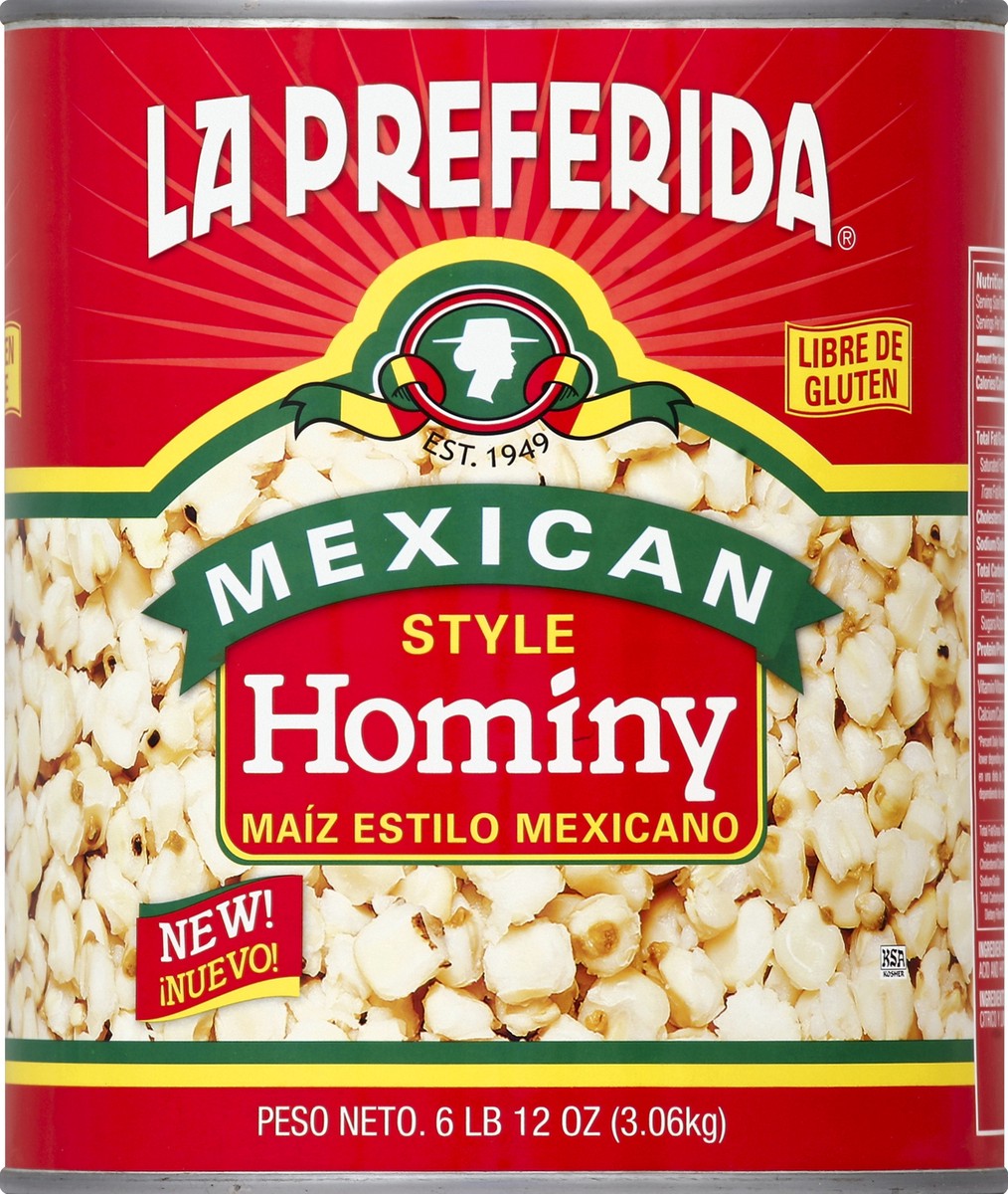 slide 1 of 2, La Preferida Mexican Style Hominy, 108 oz
