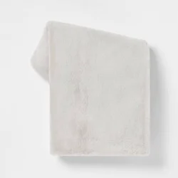 Faux Rabbit Fur Reversible Throw Blanket Light Gray - Threshold™: Cozy, Midweight, Machine Washable