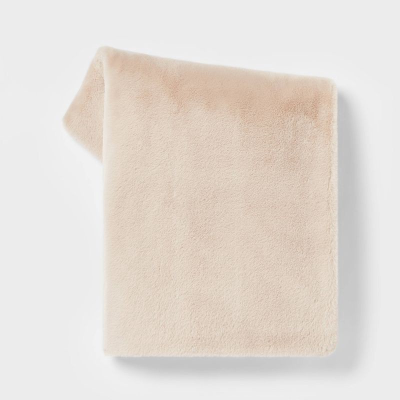 slide 1 of 5, Faux Rabbit Fur Reversible Throw Blanket Neutral - Threshold™: Soft, Cozy, Midweight, Machine Washable, 1 ct